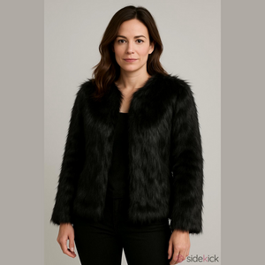 The Bay black faux fur jacket Womens size Small Medium shaggy Rockstar